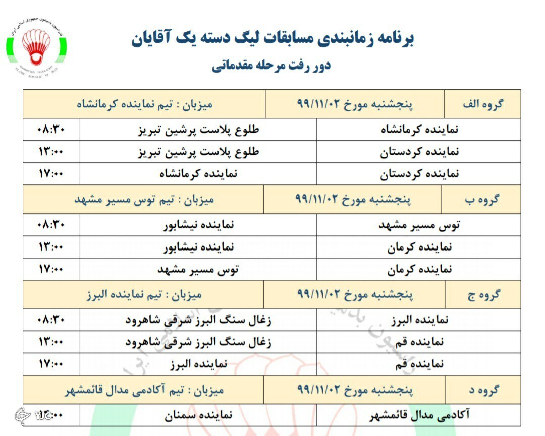 کرمان میزبان مسابقات لیگ دسته یک بدمینتون بانوان کشور