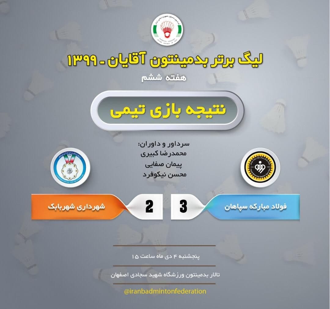 پیروزی سپاهان و شکست رعد پدافند هوایی در لیگ برتر بدمینتون