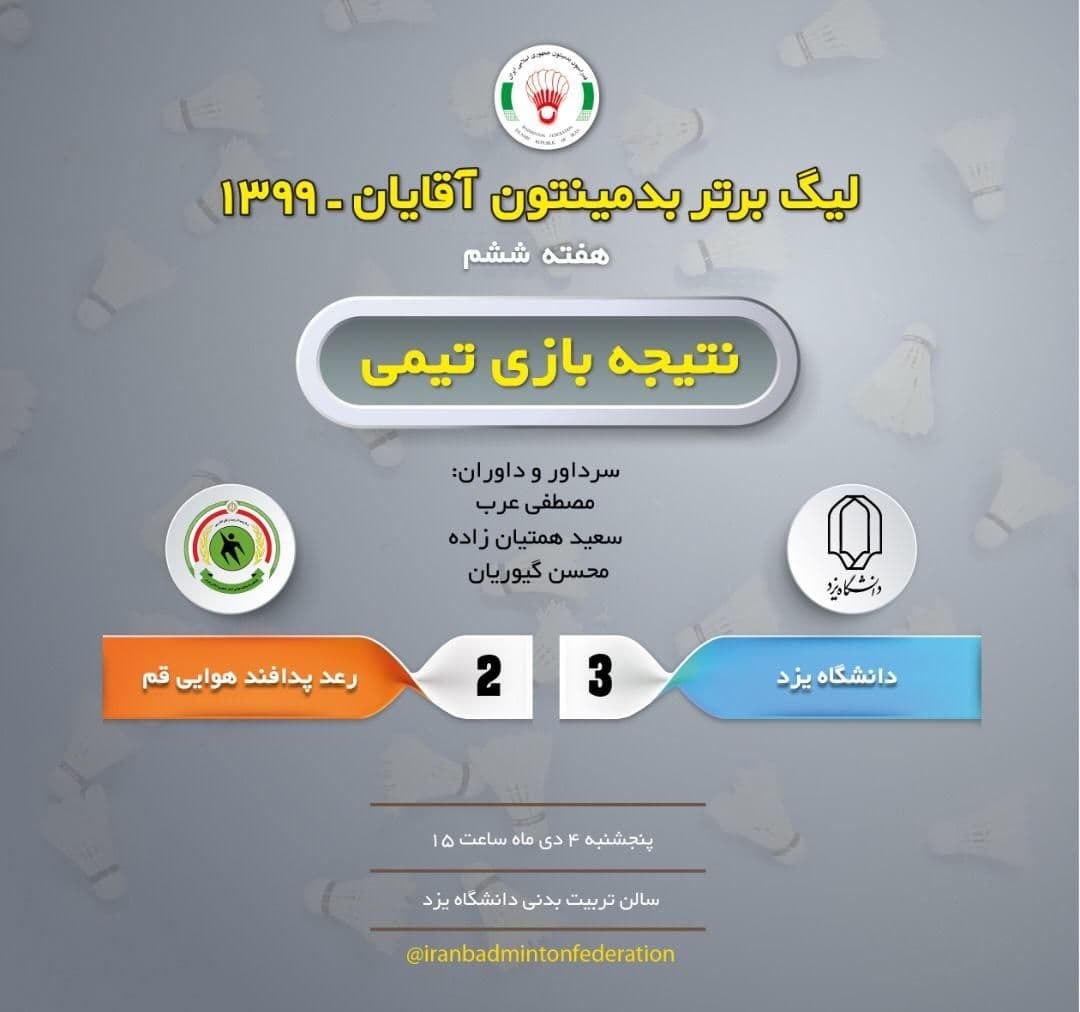 پیروزی سپاهان و شکست رعد پدافند هوایی در لیگ برتر بدمینتون