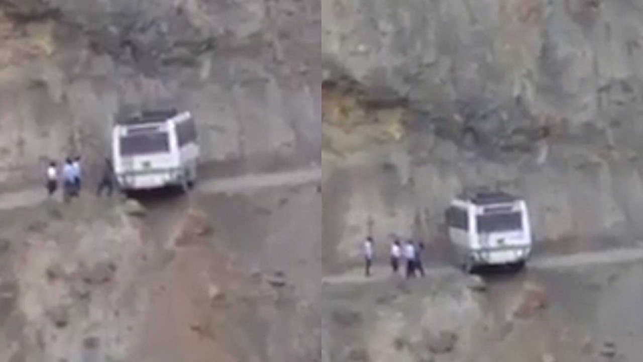 لحظه هولناک دورزدن راننده اتوبوس در لبه پرتگاه!