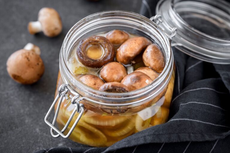 ۲ طرز تهیه ترشی قارچ درسته با رب انار یا رب گوجه + فوت و فن ترشی قارچ