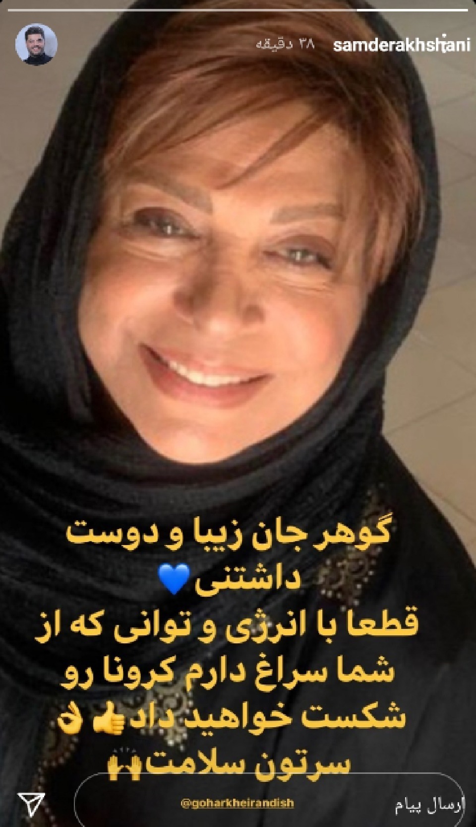 استوری سام درخشانی برای گوهر خیراندیش