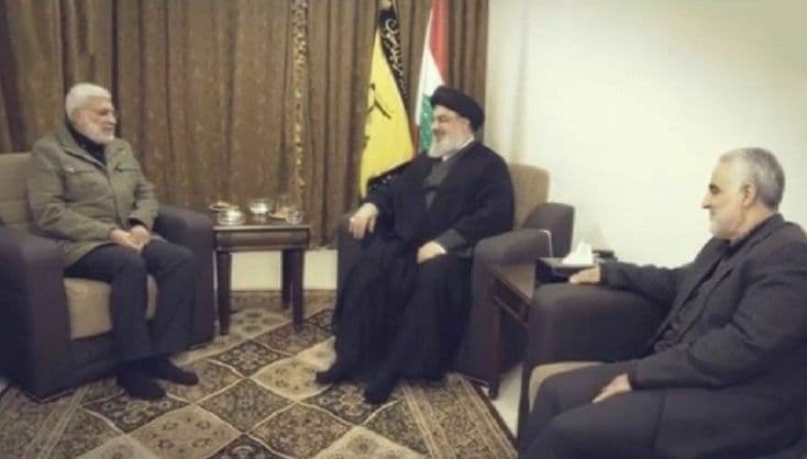 جمع سه نفره شهیدان سلیمانی و ابومهدی المهندس با سیدنصرالله +عکس