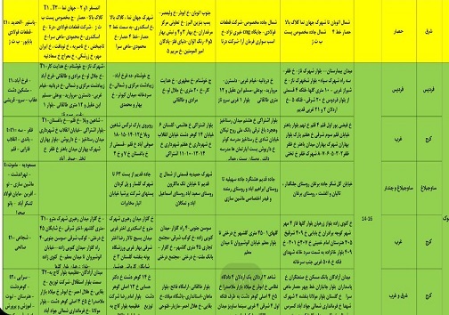 اعلام زمان خاموشی معابر البرز