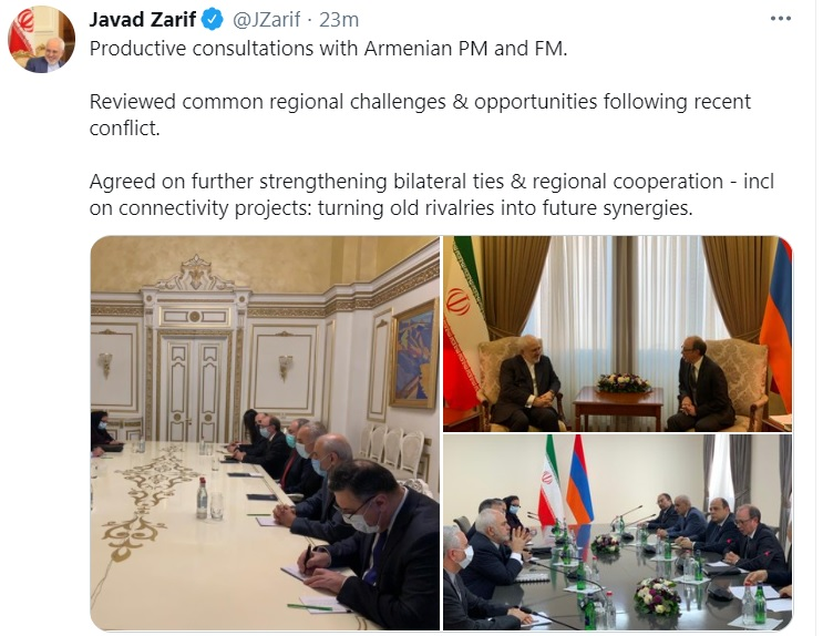 ارزیابی مثبت ظریف از دیدارهایش در ارمنستان