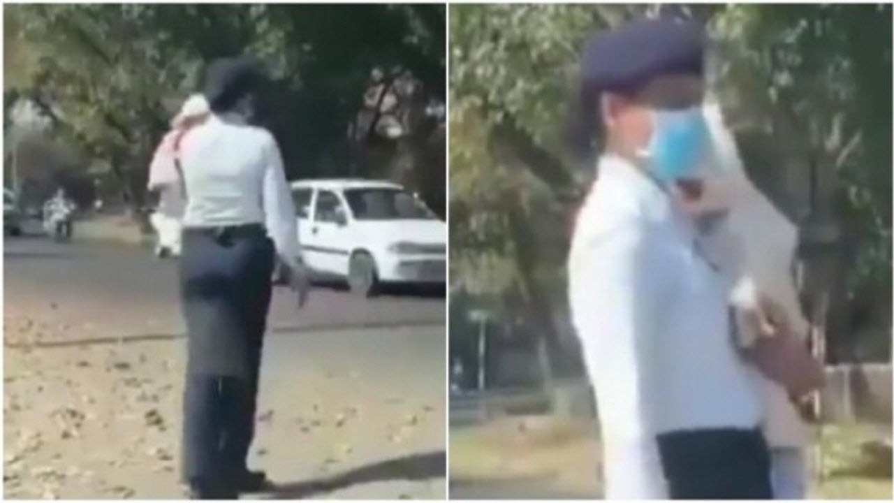 انجام وظیفه پلیس رانندگی با نوزاد در آغوش!