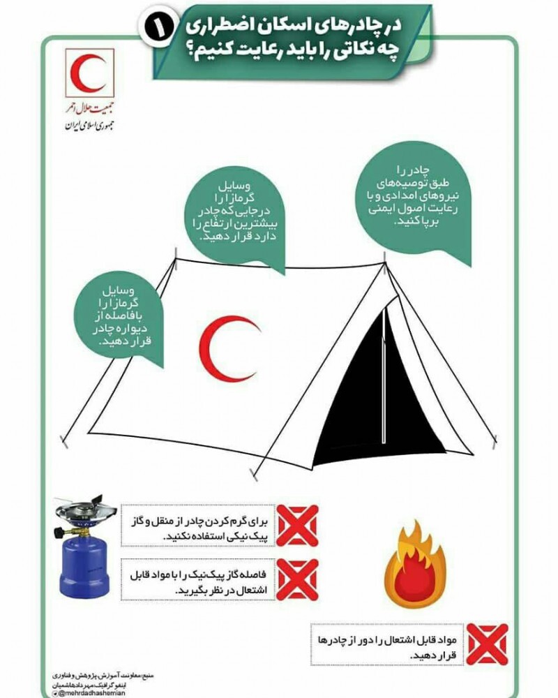 رعایت نکات ایمنی در چادرهای امدادی