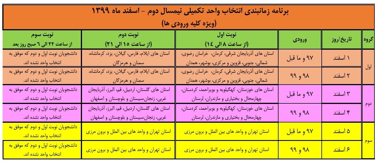 انتخاب واحد دانشجویان دانشگاه آزاد تا ۶ اسفند ادامه دارد+ جدول