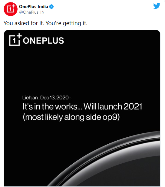توئیت حساب وان پلاس عرضه ساعت OnePlus در 23 مارس 3 فروردین