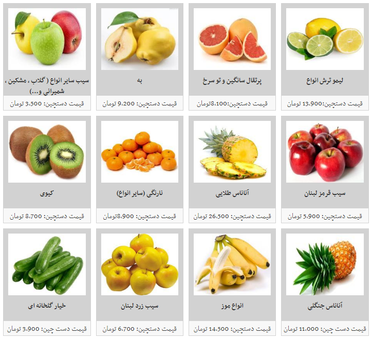 قیمت جدید انواع میوه دستچین در غرفه های تره بار