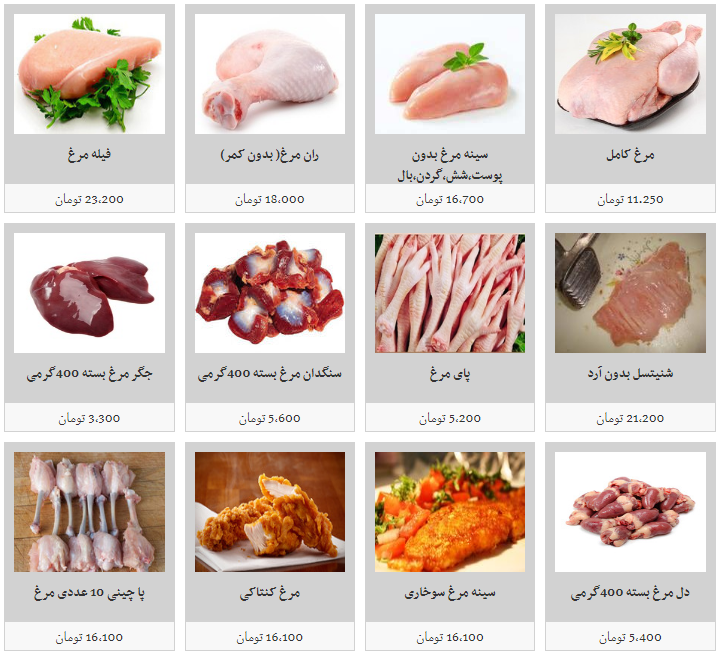 نرخ مصوب انواع آلایش خوراکی تازه مرغ در ماه رمضان