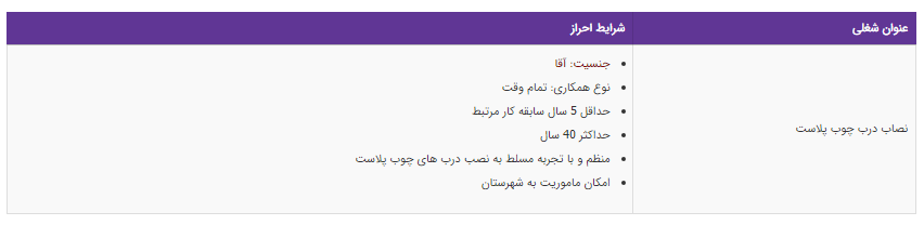 استخدام نصاب درب چوب پلاست در یک شرکت معتبر