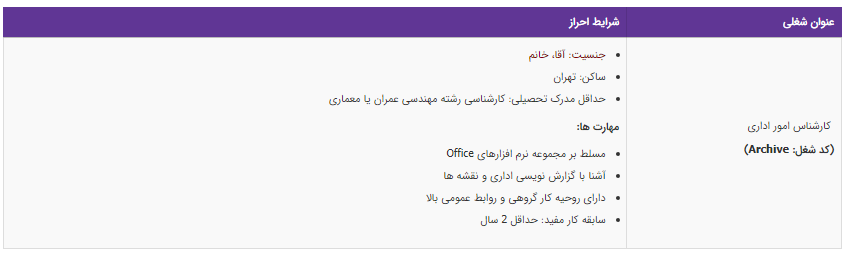 استخدام کارشناس امور اداری (رشته عمران یا معماری) در تهران