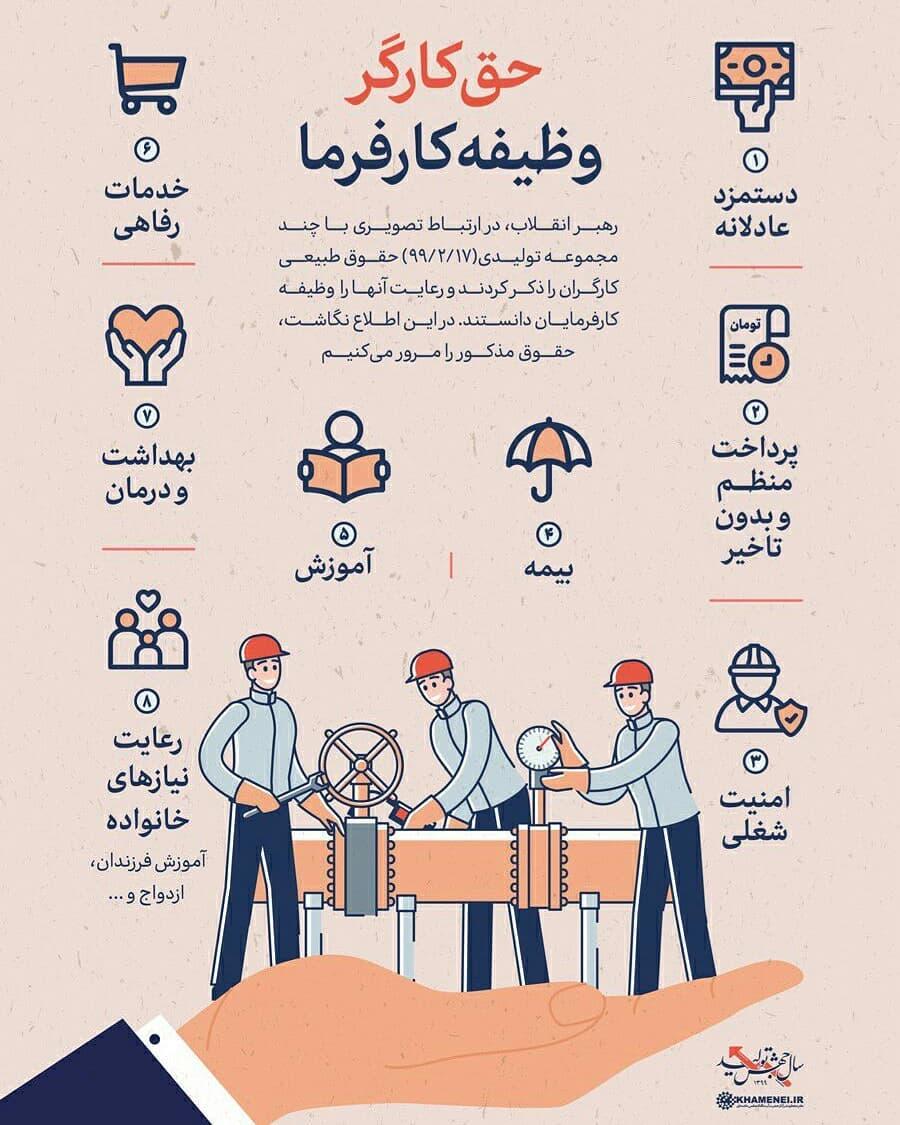تصویر نوشته&zwnj;ای از دستورات رهبری درباره حفظ حقوق کارگران