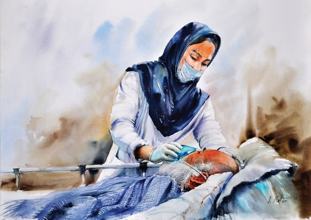تابلوی آبرنگ «ایثار پرستاران» در اصفهان رونمایی شد