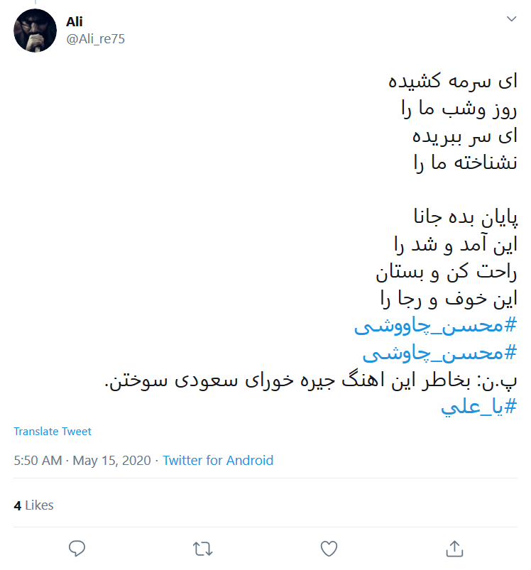سکوت #محسن_چاوشی در برابر توهین همسر خواننده خارج&zwnj;نشین به امام علی (ع) شکست