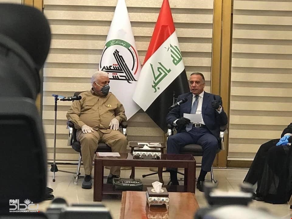 دیدار مصطفی الکاظمی با رئیس سازمان الحشد الشعبی+ تصویر