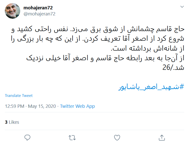 روایت کاربر فضای مجازی از همزرم شهید پاشاپور