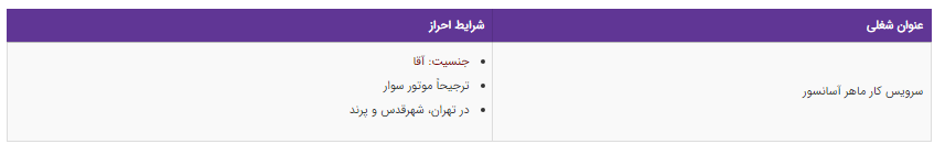 استخدام سرویس کار ماهر آسانسور در یک شرکت معتبر