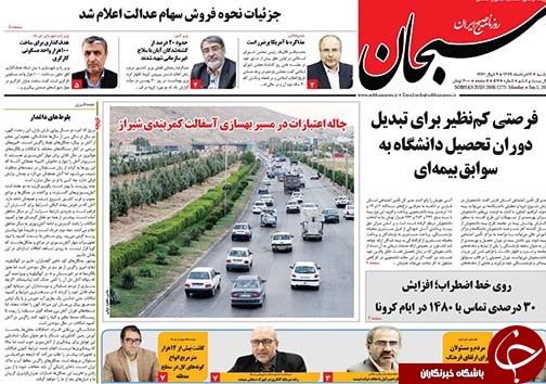 تصاویر صفحه نخست روزنامه&zwnj;های استان فارس ۱۲ خردادماه سال ۱۳۹۹