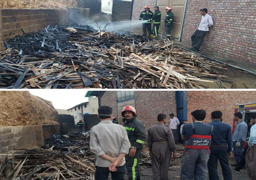 آتش گرفتن انبار چوب و ضایعات در کارخانه مبل سازی مهاباد