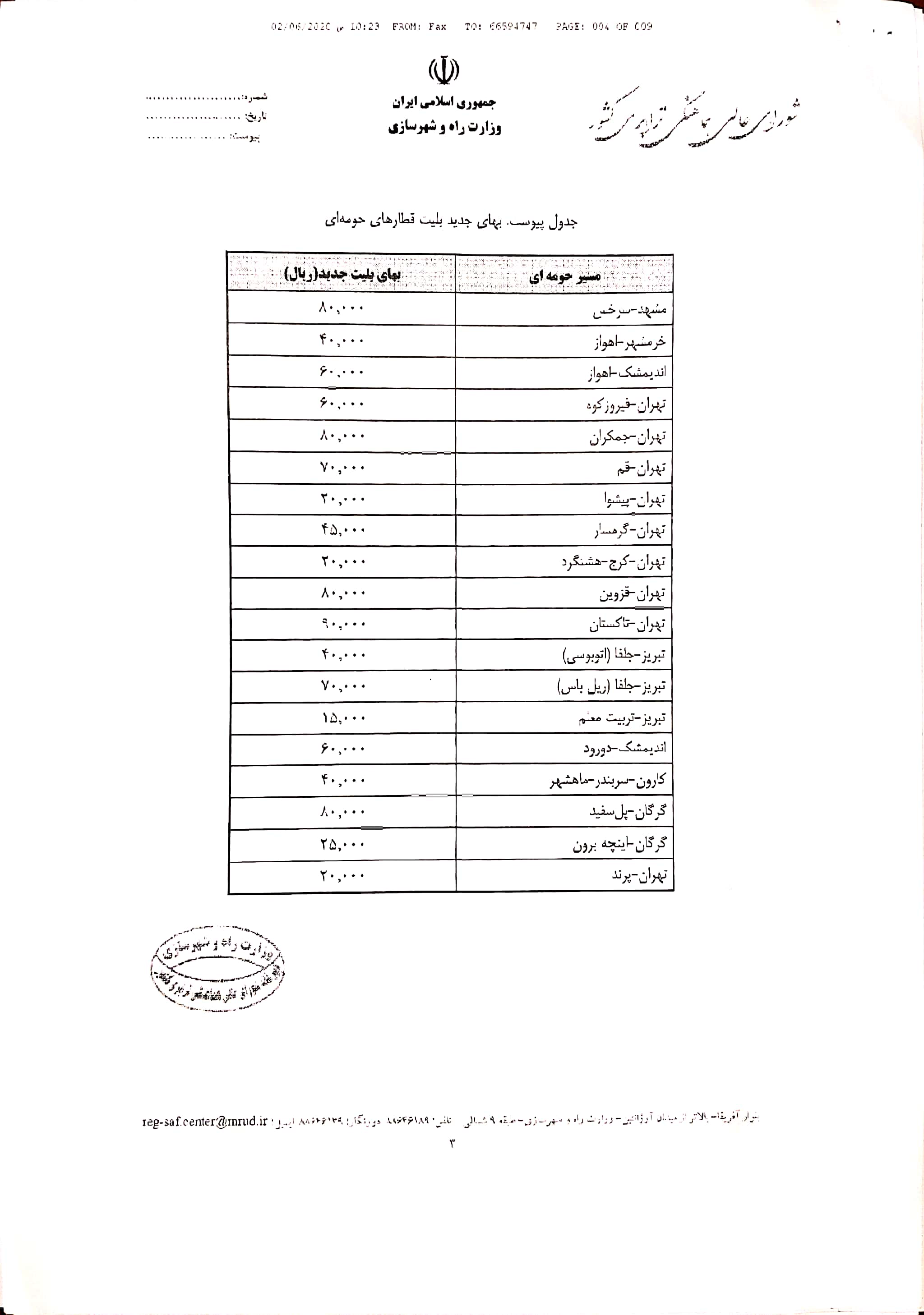 افزایش قیمت بلیط قطار