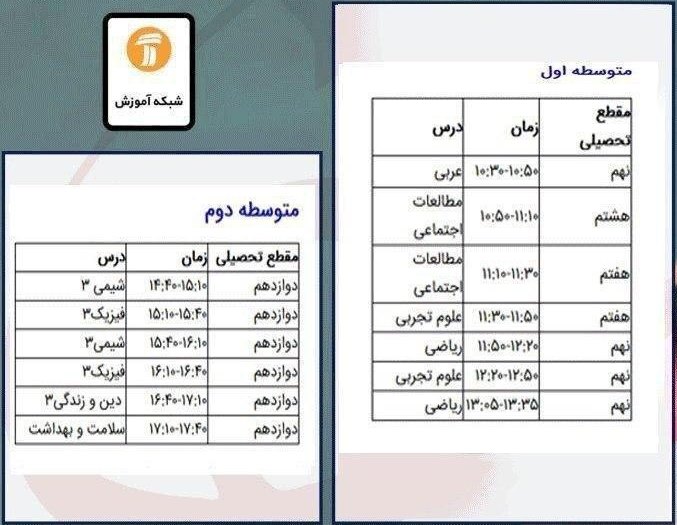 برنامه&zwnj;های درسی ۱۸ خرداد شبکه&zwnj;های تلویزیونی