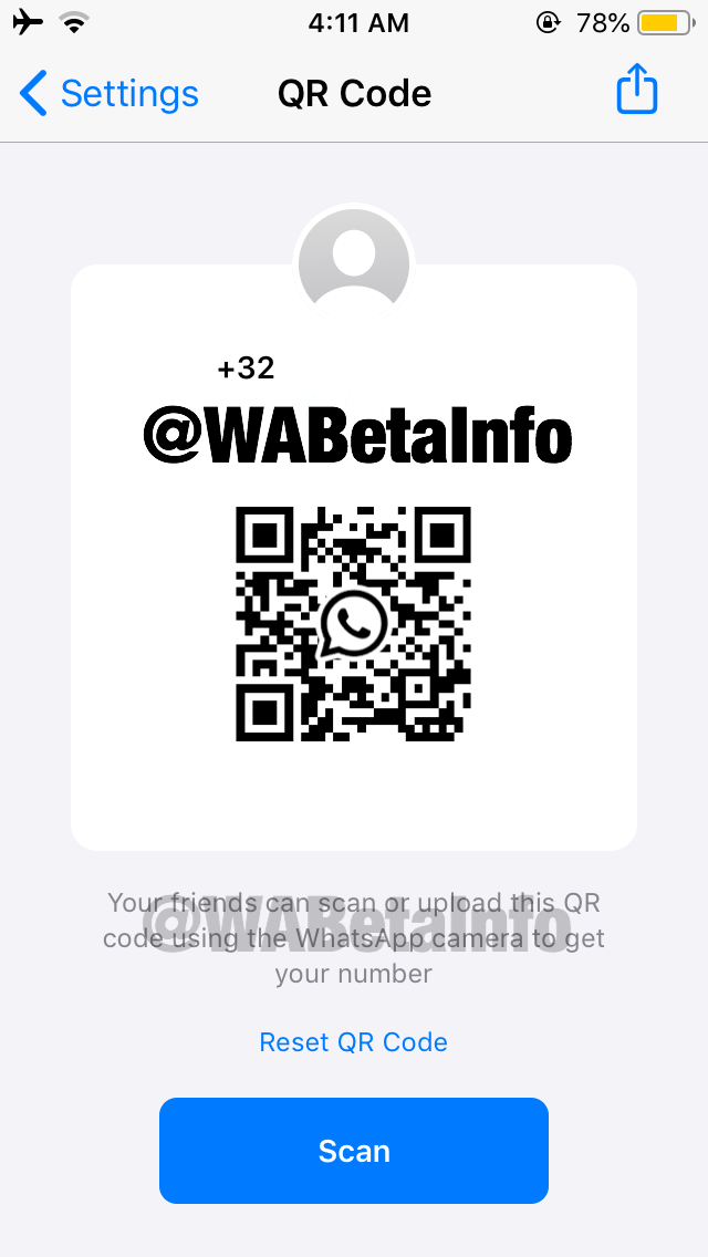 قابلیت دریافت شماره تلفن با QR code در نسخه بتا واتساپ