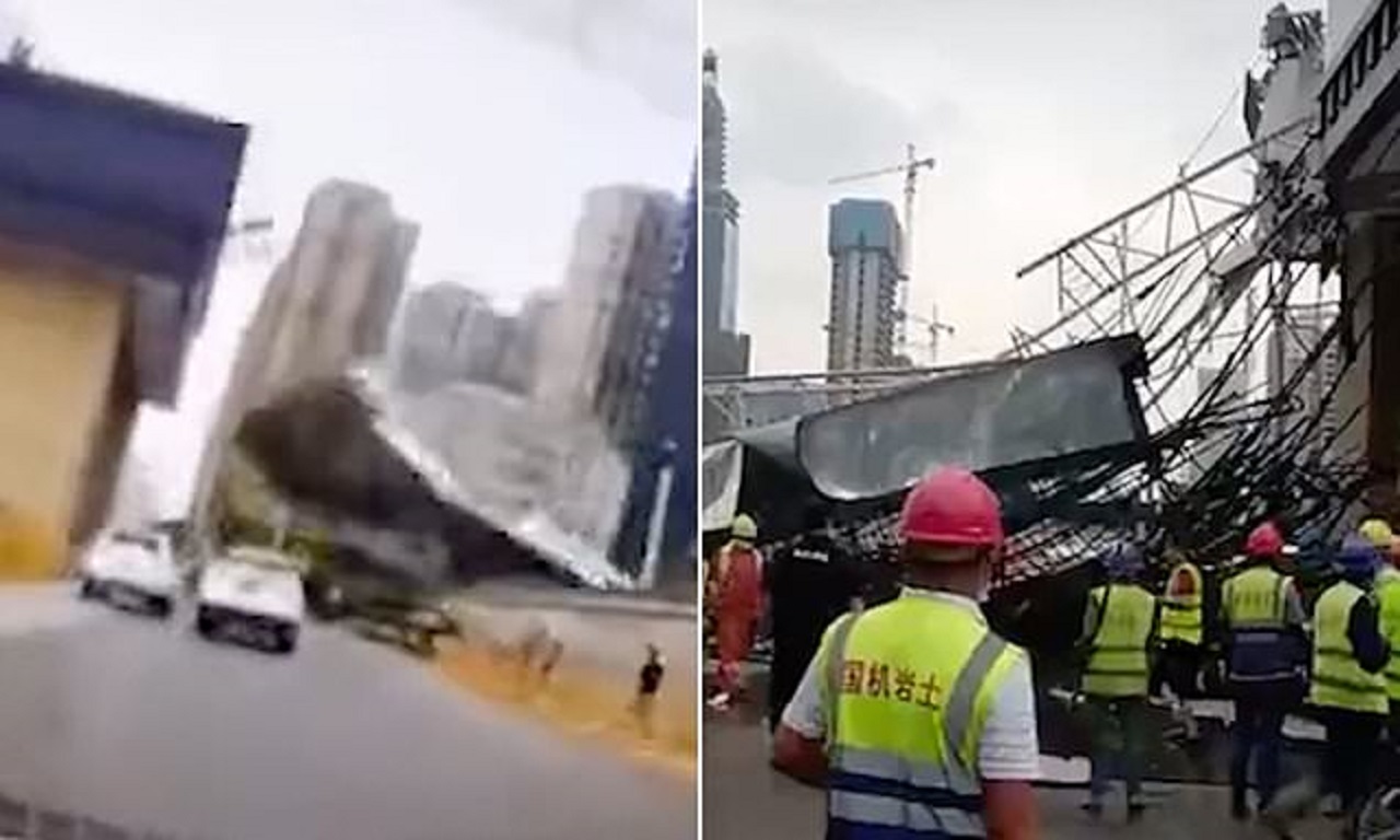 لحظه هولناک سقوط جرثقیل غول پیکر در اتوبان