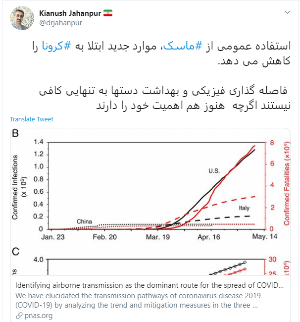 کاهش شاخص بازتولید کرونا با استفاده از ماسک توسط نیمی از جامعه