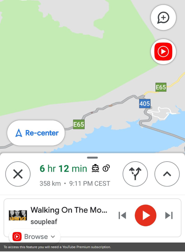 برنامه Youtube Music به مسیریاب Google Maps پیوست
