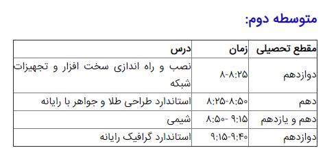 برنامه&zwnj;های درسی 25 خرداد شبکه&zwnj;های تلویزیونی