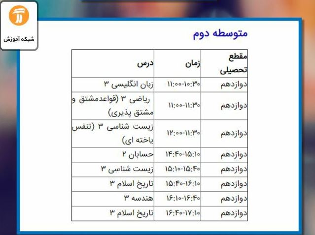 برنامه&zwnj;های درسی ۲۹ خرداد شبکه&zwnj;های تلویزیونی