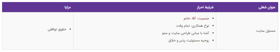 استخدام مسئول سایت در یک شرکت معتبر