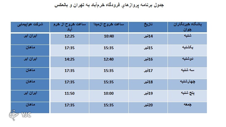 برنامه پرواز&zwnj;های فرودگاه خرم&zwnj;آباد تا ۲۰ تیرماه ۹۹