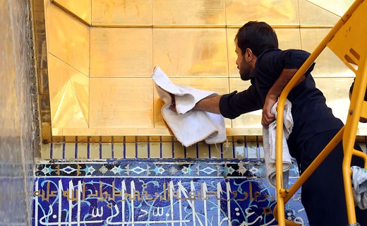 ایوان طلای حرم حضرت معصومه (س) ضدعفونی شد + تصاویر