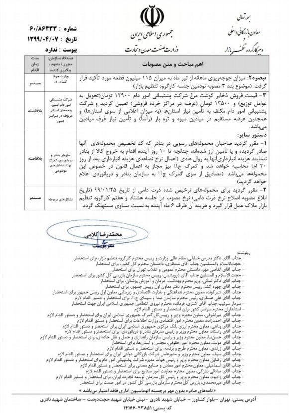 قیمت مرغ منجمد تنظیم بازاری ۱۳۵۰۰ تومان تعیین شد
