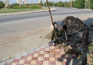 اجرای پروژه پیاده روسازی در میدان کوی فرهنگیان اهواز