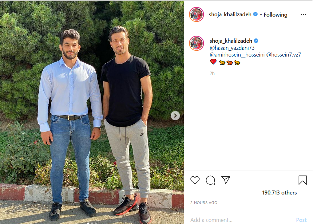 شجاع خلیل زاده در کنار کشتی گیر معروف ایرانی شجاع خلیل زاده در کنار کشتی گیر معروف ایرانی/ تصویرنوشتهای که ستاره سابق پرسپولیس منتشر کرد