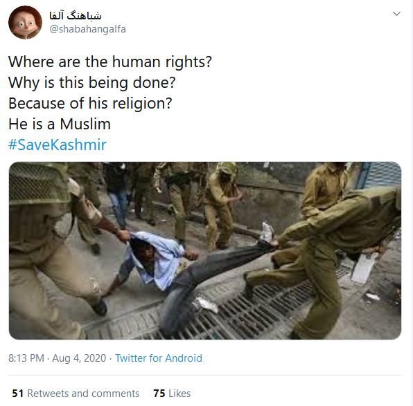 اعتراض کاربران به اِشغال کشمیر با داغ کردن #save Kashmir