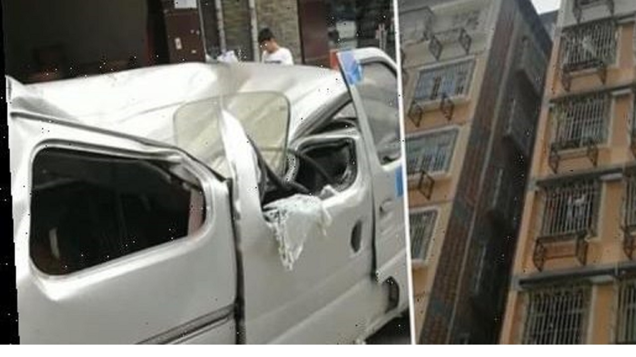 خودکشی ناموفق جوان چینی با فرود روی خودروی مینی وَن!