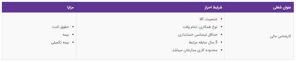 استخدام کارشناس مالی در یک شرکت معتبر
