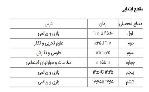 برنامه درسی ۲۶ شهریور شبکه&zwnj;های تلویزیونی