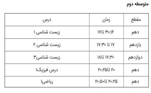 برنامه درسی ۲۶ شهریور شبکه&zwnj;های تلویزیونی