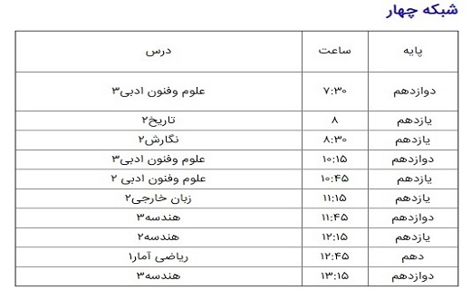 برنامه درسی ۲۷ شهریور شبکه&zwnj;های تلویزیونی