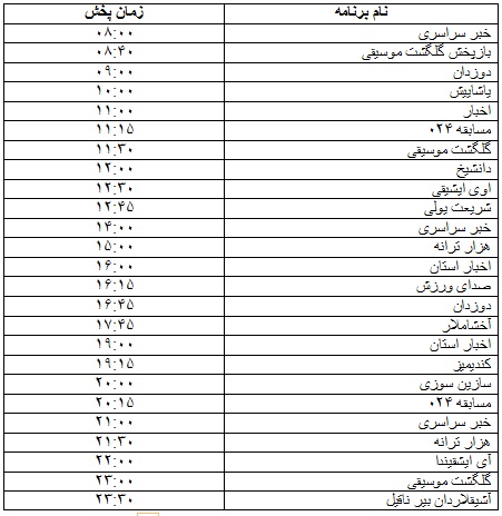 جدول پخش برنامه جدول پخش برنامه