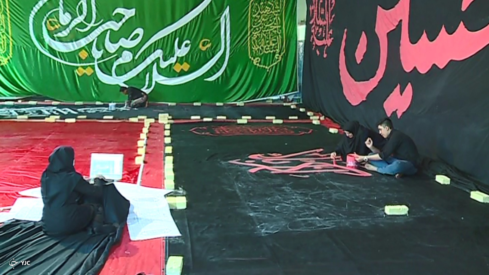 کارگاه تولید پرچم در خمین سفر به هفت شهر عشق با بیرق محبت اهل بیت