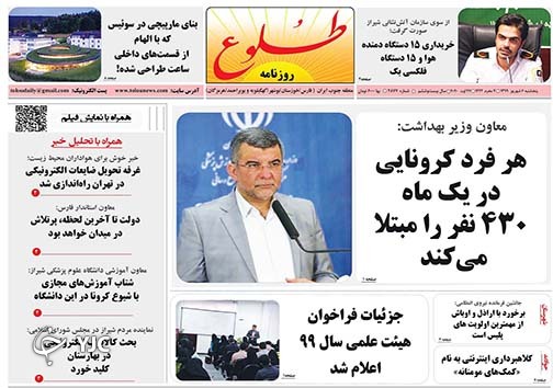 تصاویر صفحه نخست روزنامه&zwnj;های استان فارس روز پنج شنبه ۶ شهریورماه سال ۱۳۹۹