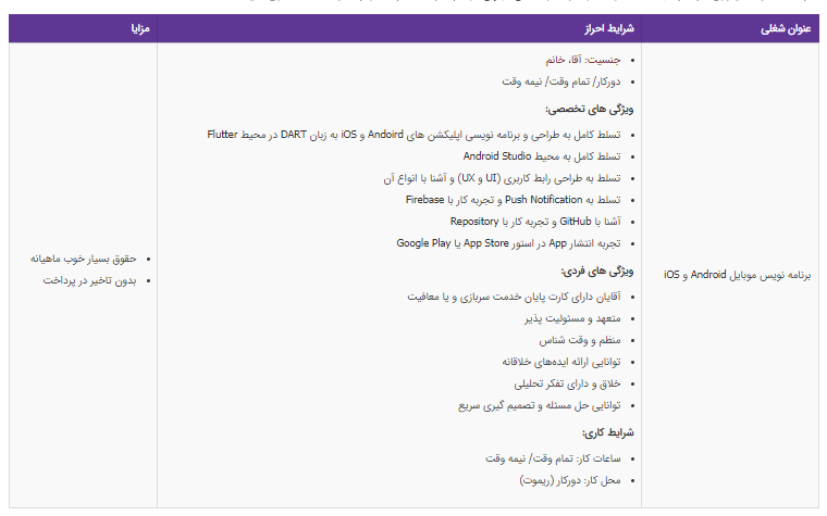 استخدام برنامه نویس موبایل Android و iOS در تهران