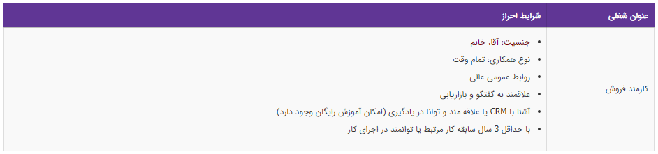 استخدام کارمند فروش در یک شرکت معتبر